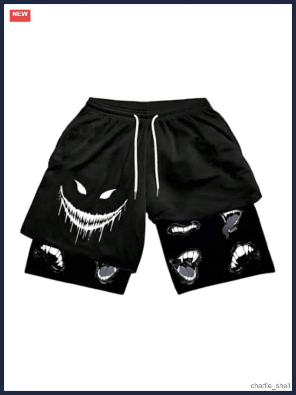 Men's 2 in 1 Mesh Basketball Shorts with Liner Y2K Goth Streetwear Drawstring